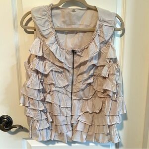 Ultra Cool J Crew Ruffle Tiered Front Zip Vest / Top in Putty Taupe Cotton